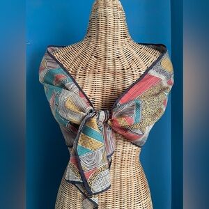 Nik Nik Vintage Rectangular Scarf Stylized Birds Gold Green Brown Orange 13x52